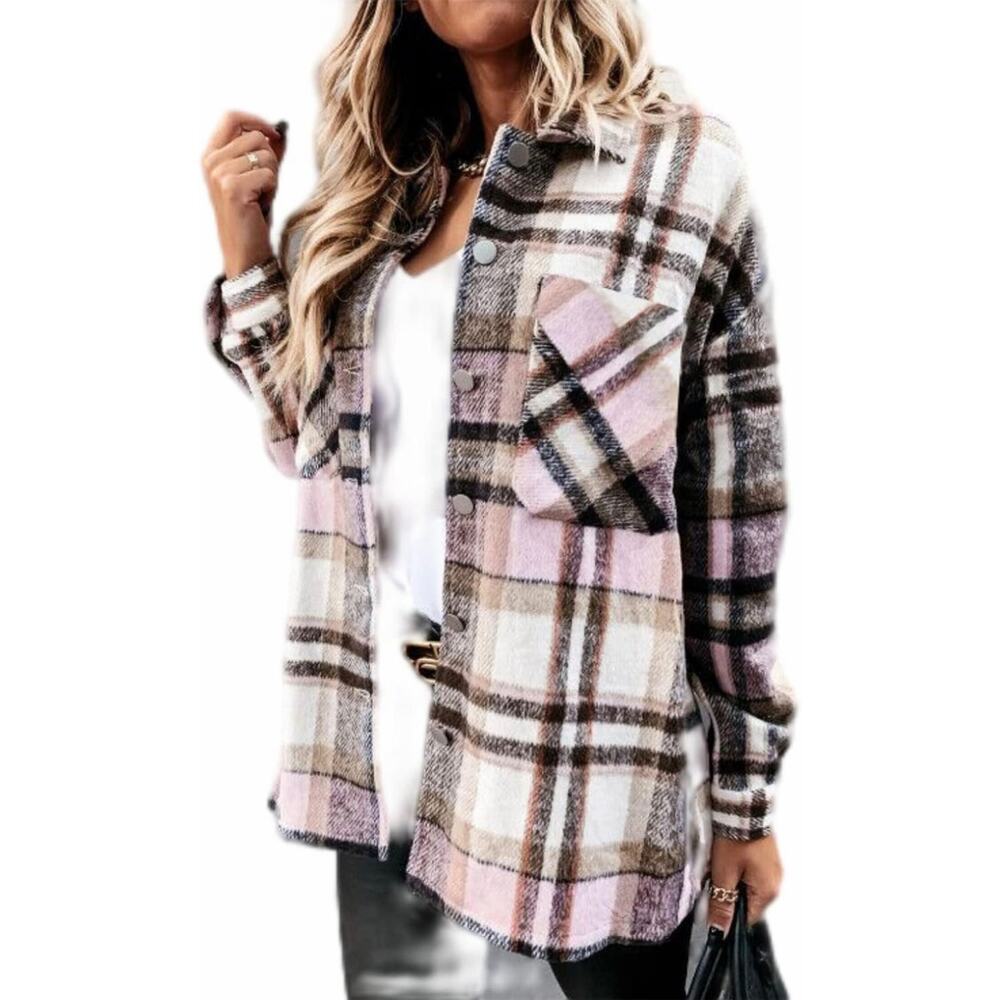 StunShow Women Plaid Shirt Button Down Flannel Shacket